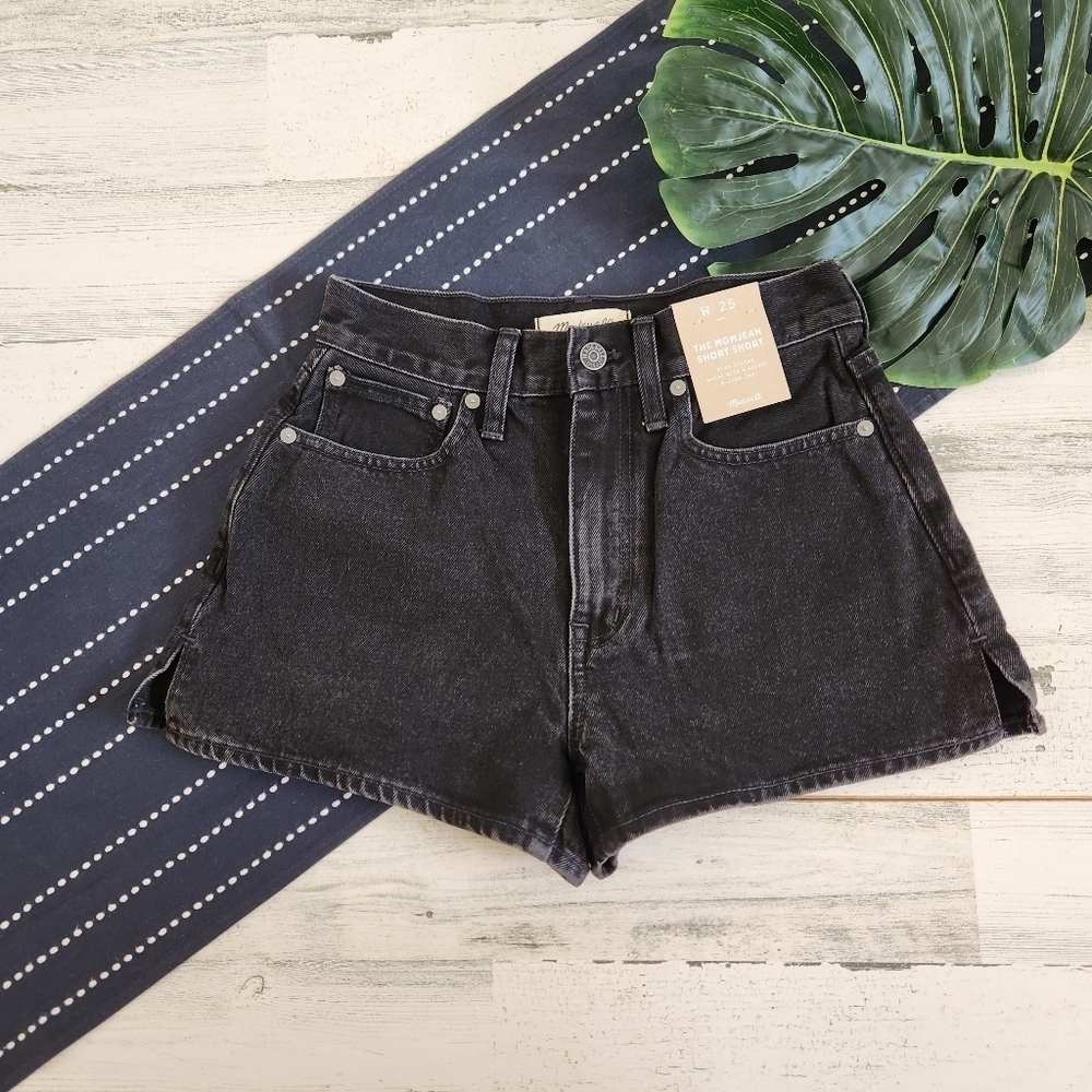 Madewell The Momjean Short Short Black Wash Denim Jean NWT Size 25